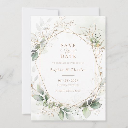 GreenGenery Gold laat geometrische bruiloft opslaa Kaart (Voorkant)