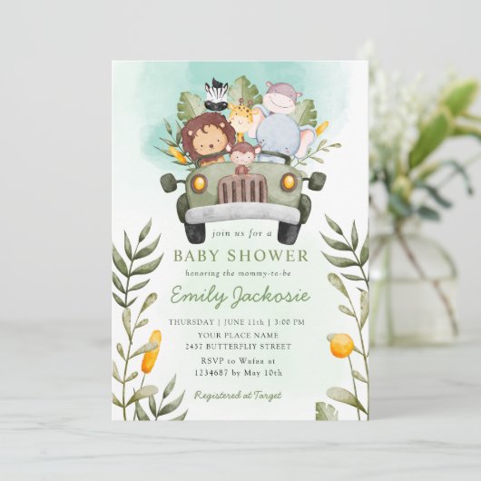 GreenGenery oerwoud Safari Wild Animals Baby showe Kaart (Staand voorkant)