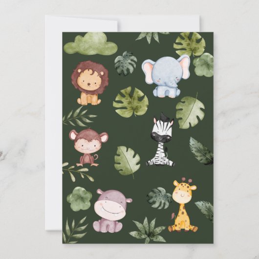 GreenGenery oerwoud Safari Wild Animals Baby showe Kaart (Achterkant)