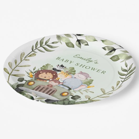 GreenGenery oerwoud Safari Wild Animals Baby showe Papieren Bordje (Gekanteld)