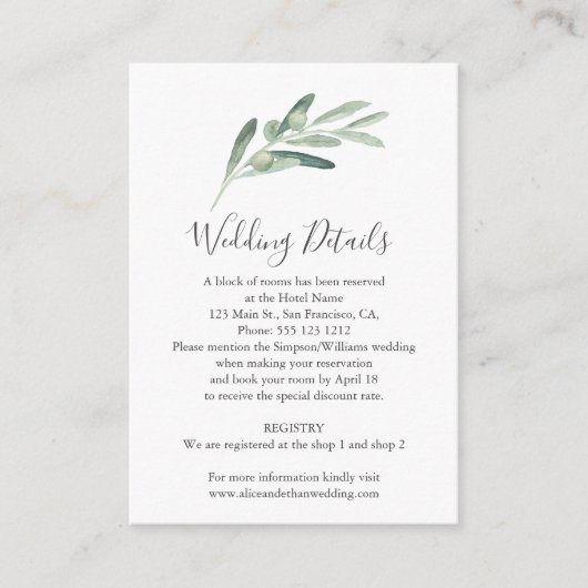 GreenGenery Olive bruiloft details Informatiekaartje (Voorkant)