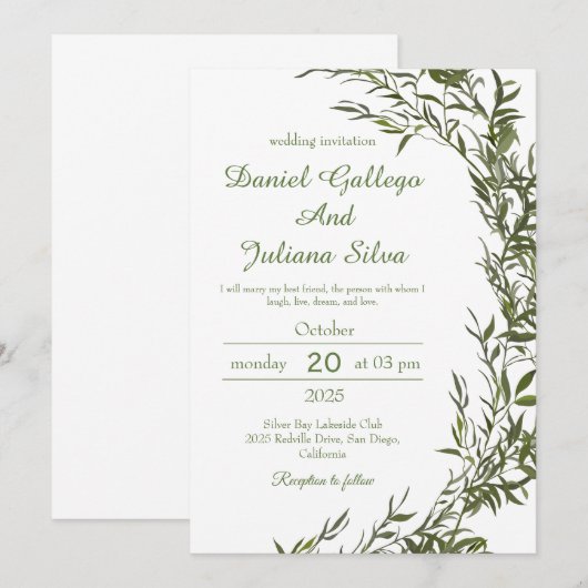 GreenGenery Waterverf bruiloft uitnodiging (Voorkant / Achterkant)