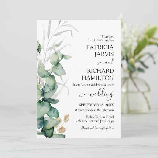GreenGenery Waterverf bruiloft uitnodiging (Staand voorkant)
