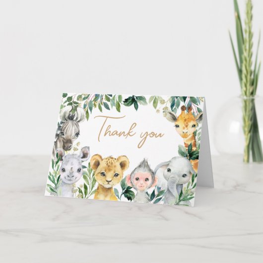 GreenGenery Wild One Safari Baby shower Bedankkaart (Voorkant)