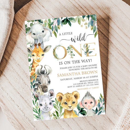 GreenGenery Wild One Safari Baby shower Kaart