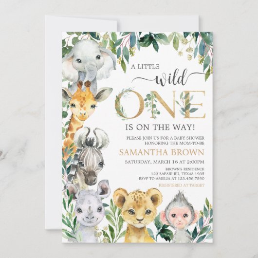 GreenGenery Wild One Safari Baby shower Kaart (Voorkant)