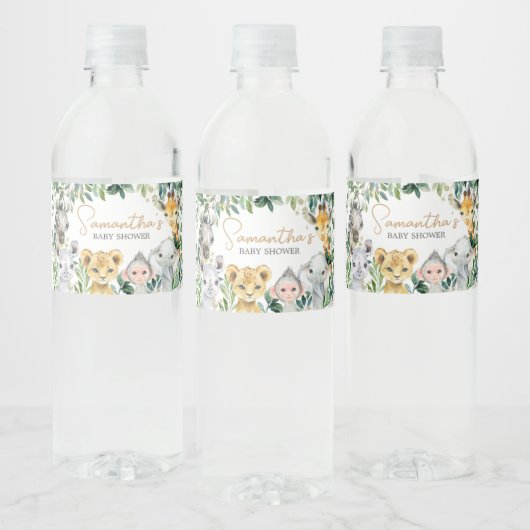 GreenGenery Wild One Safari Baby shower Waterfles Etiket (Flessen)
