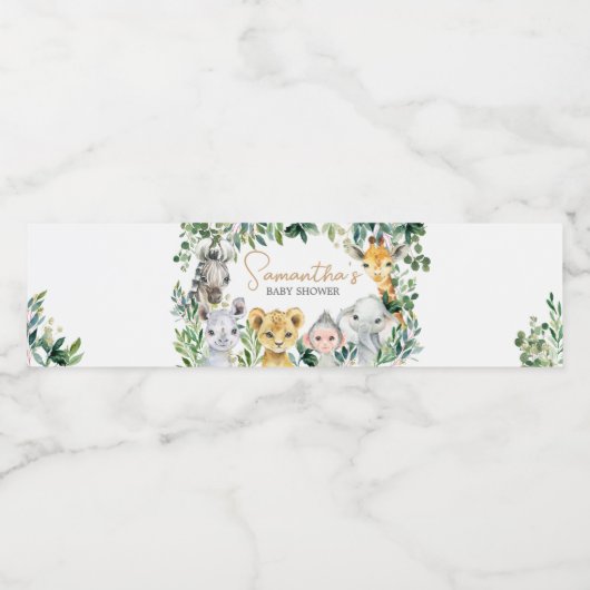 GreenGenery Wild One Safari Baby shower Waterfles Etiket (Enkel label)