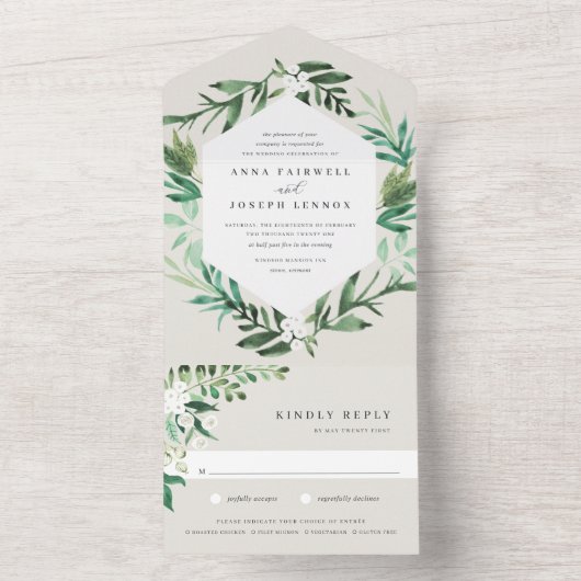 Greenhouse | Botanische bruiloft met Waterverf van All In One Uitnodiging (Binnen)