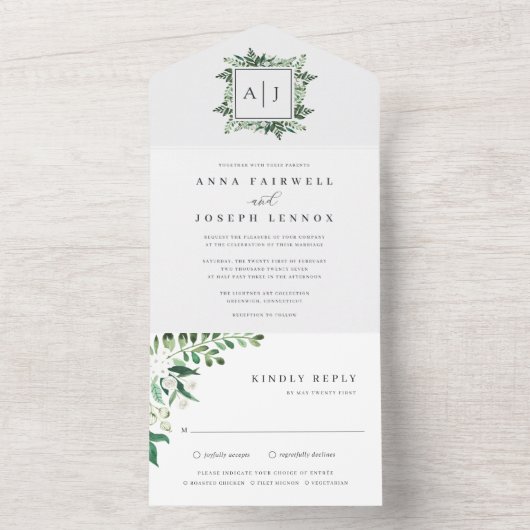 Greenhouse | Botanische bruiloft met Waterverf van All In One Uitnodiging (Binnen)