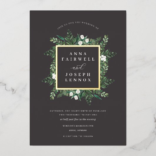 Greenhouse | Botanische bruiloft met Waterverf van Folie Uitnodiging (Voorkant)