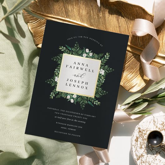 Greenhouse | Botanische bruiloft met Waterverf van Folie Uitnodiging