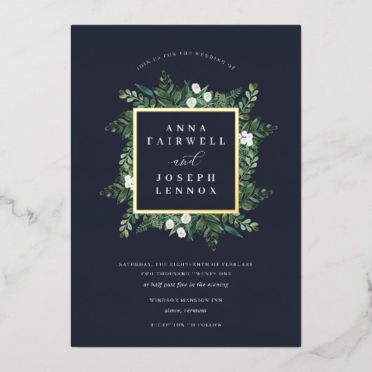 Greenhouse | Botanische bruiloft met Waterverf van Folie Uitnodiging (Voorkant)