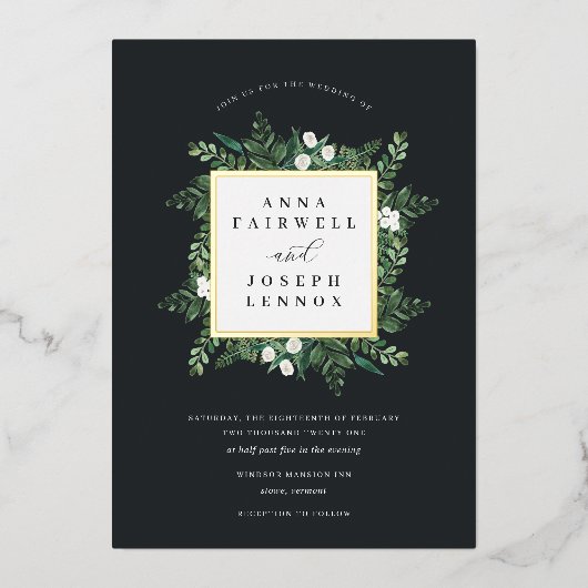 Greenhouse | Botanische bruiloft met Waterverf van Folie Uitnodiging (Voorkant)