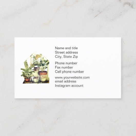 Greenhouse Flower Shop Visitekaartje (Achterkant)