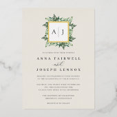 Greenhouse Monogram | Groen botanisch huwelijk Folie Uitnodiging (Voorkant)