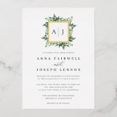 Greenhouse Monogram | Groen botanisch huwelijk Folie Uitnodiging (Voorkant)