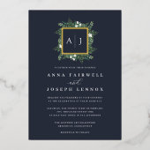 Greenhouse Monogram | Groen botanisch huwelijk Folie Uitnodiging (Voorkant)