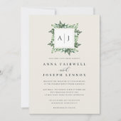 Greenhouse Monogram | Groen botanisch huwelijk Kaart (Voorkant)