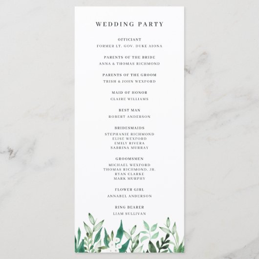 Greenhouse | Waterverf Botanical Wedding Ceremony Programmakaart (Achterkant)
