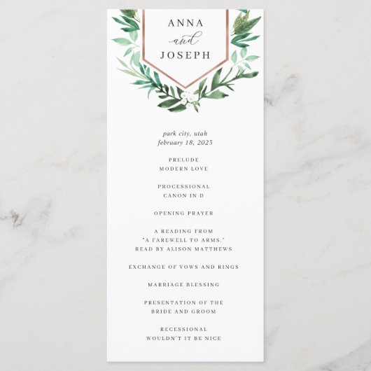 Greenhouse | Waterverf Botanical Wedding Ceremony Programmakaart (Voorkant)