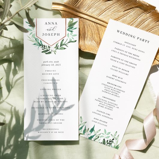 Greenhouse | Waterverf Botanical Wedding Ceremony Programmakaart
