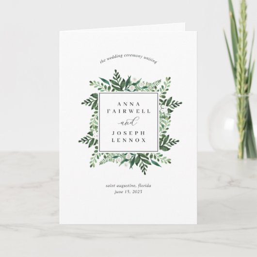 Greenhouse | Waterverf Botanische bruiloft Programma (Voorkant)