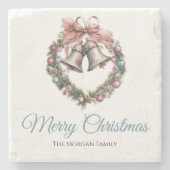 Greening krans gebladerte & roze lint boog stenen onderzetter (Voorkant)