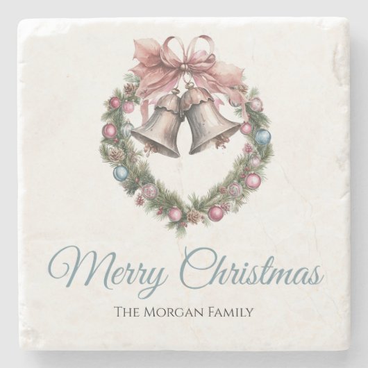 Greening krans gebladerte & roze lint boog stenen onderzetter (Voorkant)