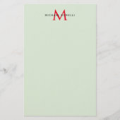 Greenish Grey & Red Monogram Modern Minimalist Briefpapier (Voorkant)