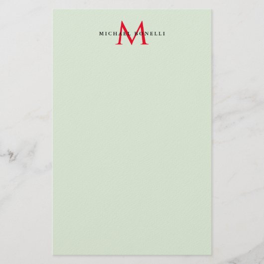 Greenish Grey & Red Monogram Modern Minimalist Briefpapier (Voorkant)