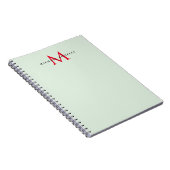 Greenish Grey & Red Monogram Modern Minimalist Notitieboek (Rechterzijde)