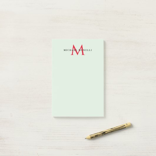 Greenish Grey & Red Monogram Modern Minimalist Post-it® Notes (Op bureau)