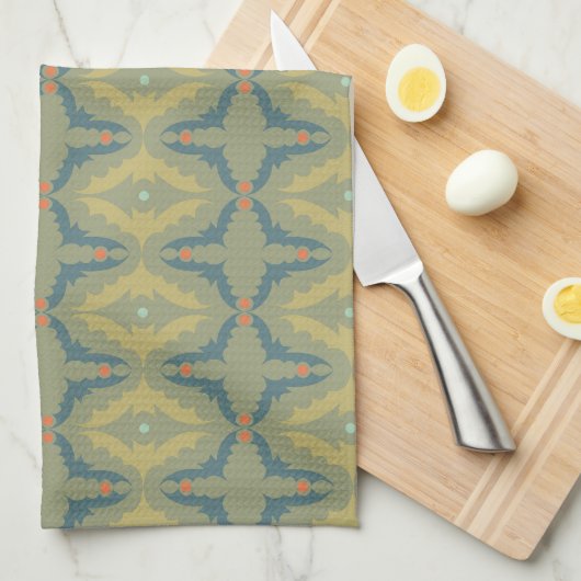Greenish Retro Vintage Pattern Theedoek (Quarter Fold)