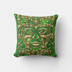 GreenMan in liquid gold damask green satin print Kussen