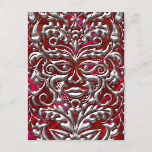 GreenMan in liquid Silver demask red satin print Briefkaart