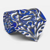 GreenMan vloeibaar zilver demask op blue satin pri Stropdas (Opgerold)