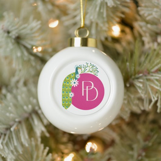 #GreenPeacockSnowflakeFramedOrnament Keramische Bal Ornament (Boom)