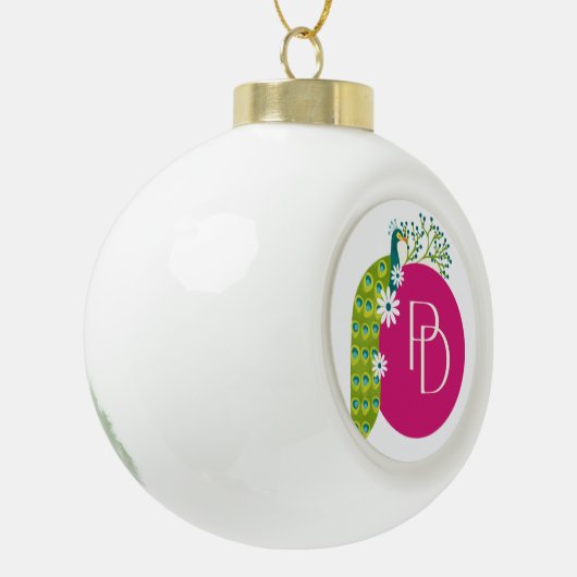 #GreenPeacockSnowflakeFramedOrnament Keramische Bal Ornament (Links)