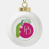 #GreenPeacockSnowflakeFramedOrnament Keramische Bal Ornament (Voorkant)