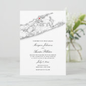 Greenport NY Kaart Elegant Zwart Wit Trouwen (Staand voorkant)