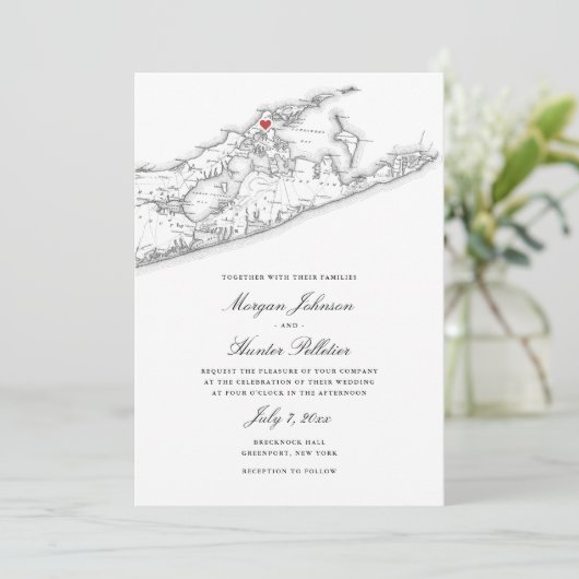 Greenport NY Kaart Elegant Zwart Wit Trouwen (Staand voorkant)