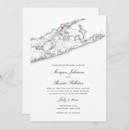 Greenport NY Kaart Elegant Zwart Wit Trouwen (Voorkant / Achterkant)