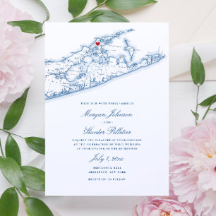 Greenport NY Kaart Elegante Navy Blue Wedding