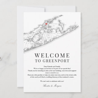 Greenport NY Kaart Huwelijk Welkom Zwart Wit