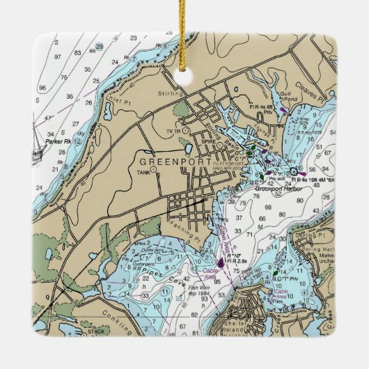 Greenport NY Nautische Grafiek Kerstmis Keramisch Ornament (Achterkant)