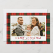  GreenRed Tartan Plaid Foto Kerst Feestdagenkaart (Voorkant)