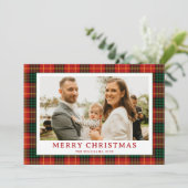  GreenRed Tartan Plaid Foto Kerst Feestdagenkaart (Staand voorkant)