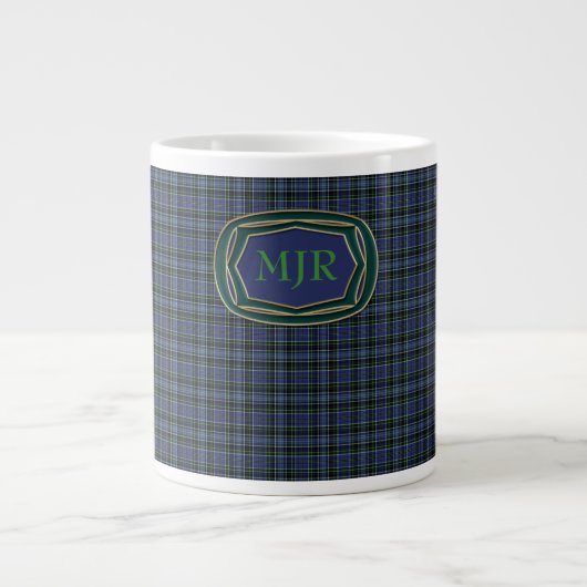 Greens Blues Scottish Style Tartan Pset Monogram Grote Koffiekop (Voorkant)