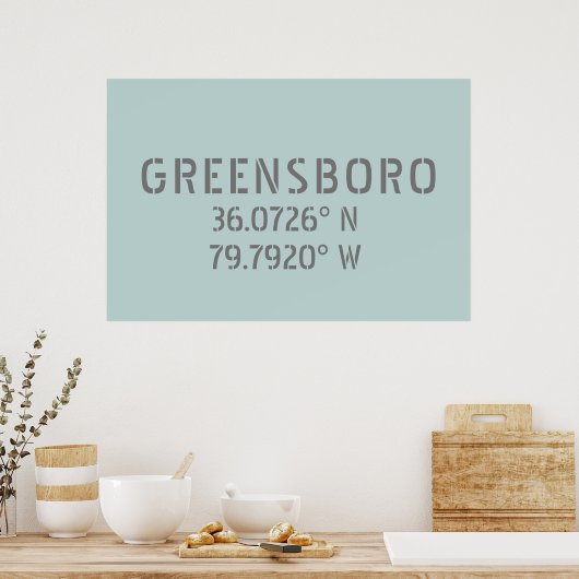 Greensboro NC Latitude en Longitude Coordinates Poster (Keuken)